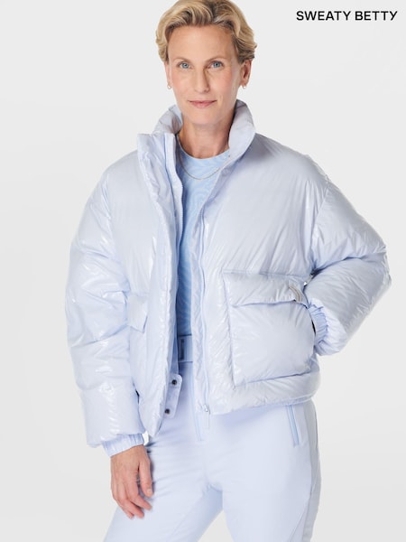 Sweaty Betty Blue Snowfall High Shine Cropped Ski Puffer Coat (F98362) | ₪1,484