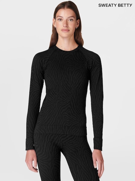 Sweaty Betty Black Animal Print Crew Neck Base Layer Top (F98369) | €123