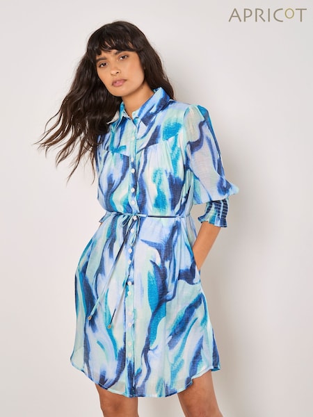 Apricot Blue Painterly Swirls Shirt Dress (F98409) | €59