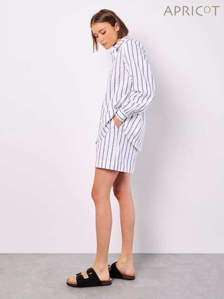 Apricot Blue Striped Cotton Linen Mix Shirt (F98419) | €51
