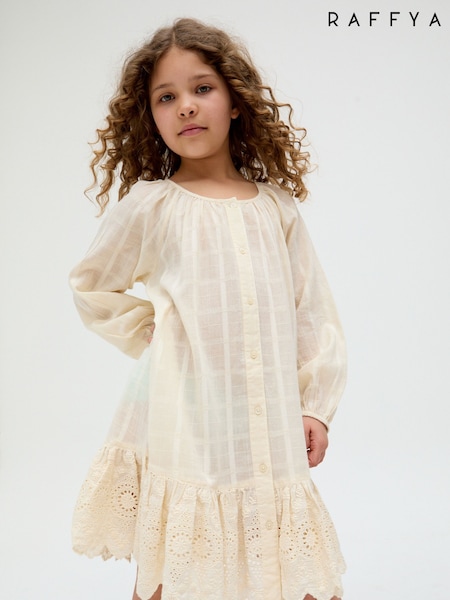 Raffya Cream Olivia Window Payne Check 100% Cotton Dress (F98451) | €53