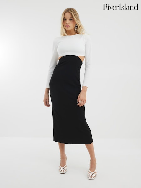 River Island Long Sleeve Cut-Out Midi Dress (F98532) | €64