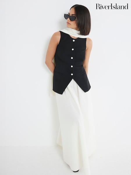 River Island Petite Poplin Waistcoat Midi Dress (F98539) | ‏256‏₪
