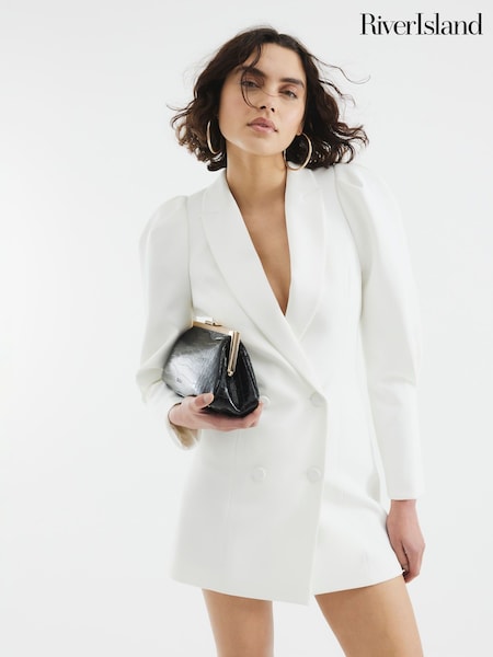 River Island White Puff Sleeve Blazer Mini Dress (F98540) | €106
