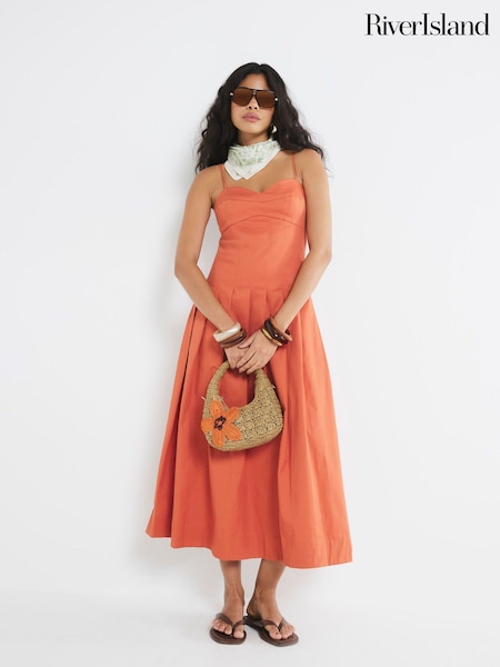 River Island Orange Strappy Corset Midi Dress (F98541) | $108