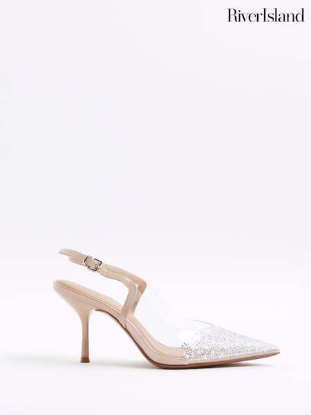 River Island Beige Embellished Perspex Court Shoes (F98607) | €63