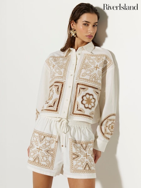 River Island Cream Cutwork Linen Shirt (F98624) | 2,523 UAH