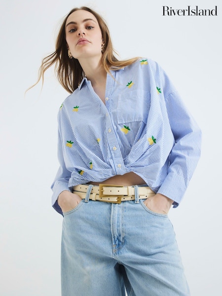 River Island Blue Lemon Stripe Printed 100% Cotton Shirt (F98626) | 2,163 UAH