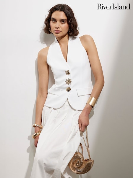 River Island White Halter Neck Waistcoat (F98630) | €56