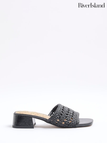 River Island Black Woven Block Heel Sandals (F98647) | €45