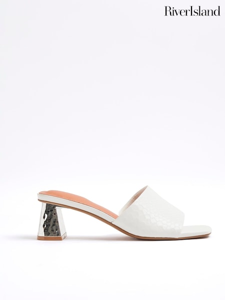 River Island White Textured Block Heel Mules (F98663) | ₪171