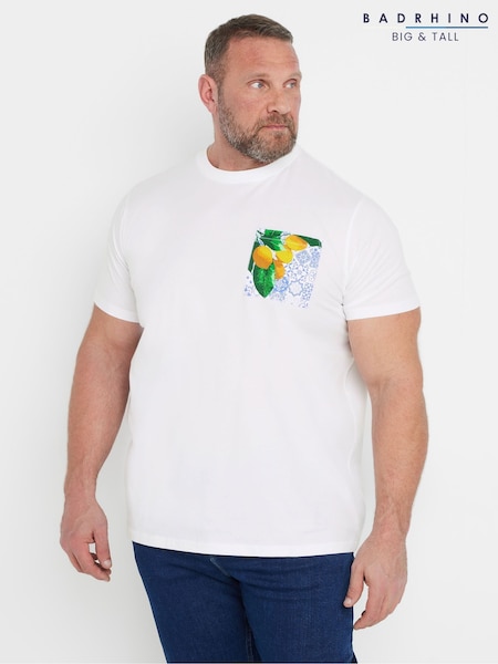 BadRhino Big & Tall White Lemon Print 100% Cotton T-Shirt (F98697) | €29