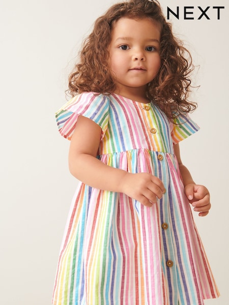 Rainbow Stripete - Sommer Kjole med knapper (3mnd-10år) (F98715) | kr184 - kr234