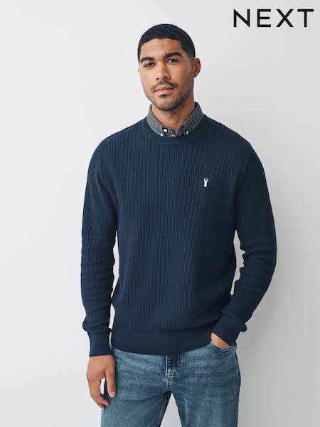 Navy Blue Gingham Stag Regular Fit Mock Shirt Jumper (F98737) | €45