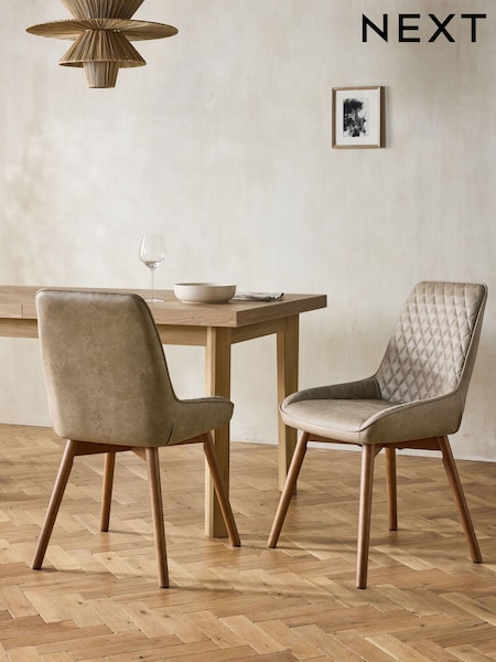 Set of 2 Monza Faux Leather Mink Natural Hamilton Mid Wood Leg Quilted Dining Chairs (F98991) | €365