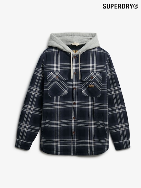Azul - Superdry Surplus Hooded Check Shirt (F99047) | R$ 790