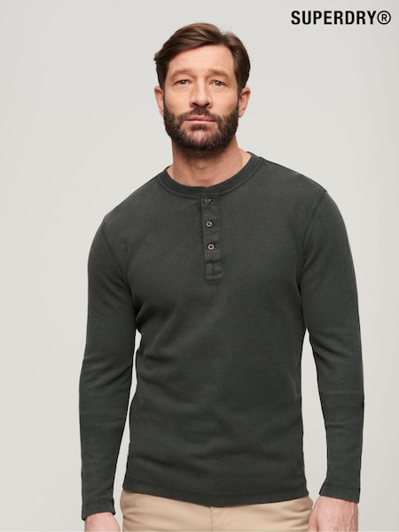 Superdry Black Waffle Long Sleeve Henley Top (F99062) | €37