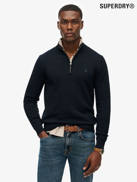 Azul - Superdry Essentials Cotton Half Zip Jumper (F99071) | R$ 495