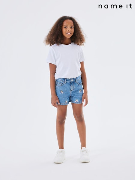 Name It Blue Floral Embroidered Denim Shorts (F99113) | R$ 195