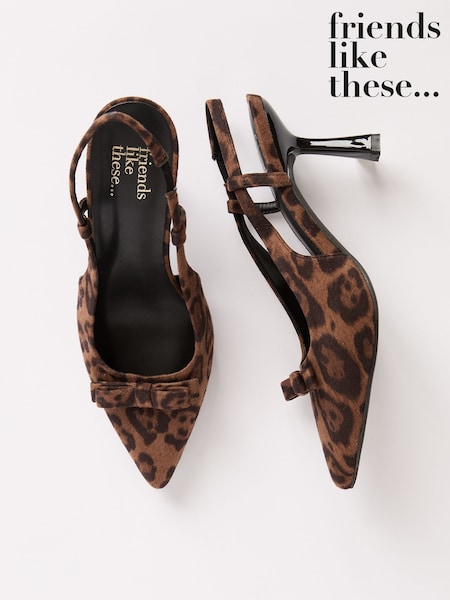 коричневий леопард - Friends Like These Print Bow Pointed Toe Slingback Mid Heel Court Shoes (F99140) | 2 163 грн