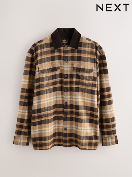 Brown Cord Collar Check Long Sleeve Shirt (F99198) | €47