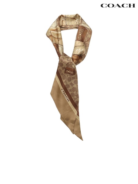 COACH Brown Stacked Tabby Printed Wide Silk Skinny Scarf (F99225) | €121
