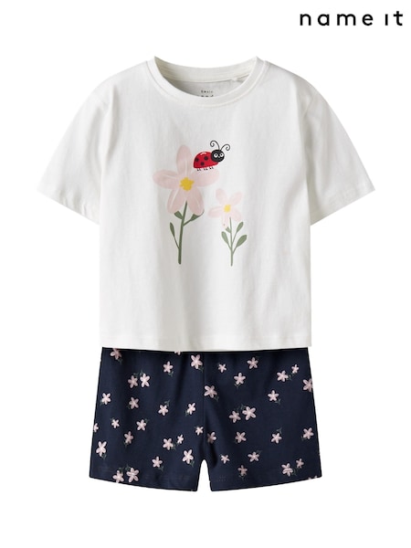 Name It White Floral Short Sleeve T-Shirt & Shorts Set (F99239) | ₪80