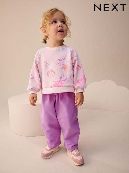 Pink/Purple Doodle Sweatshirt and Barrel Leg Joggers Set (3mths-7yrs) (F99248) | €18 - €24