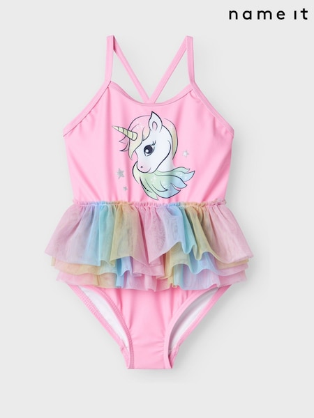 Name It Pink Unicorn Swimsuit With Rainbow Ruffle Skirt Detail (F99250) | ₪91