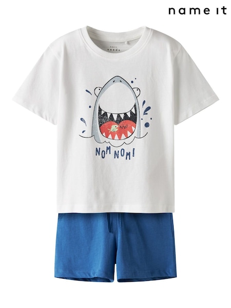 Name It White 100% Cotton Shark Graphic T-Shirt & Shorts Set (F99252) | ₪80