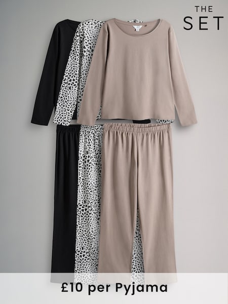 The Set Animal/Taupe Brown/Black 3 Pack Long Sleeve Long Leg Jersey Pyjamas (F99255) | 148 QAR