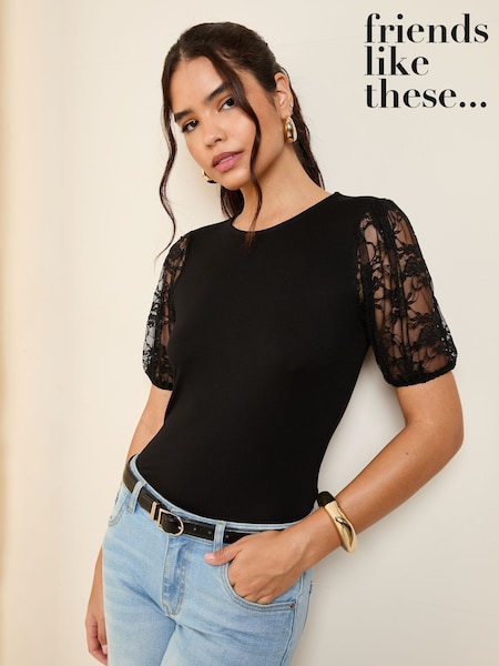 Friends Like These Black Lace Short Sleeve Top (F99259) | ₪151