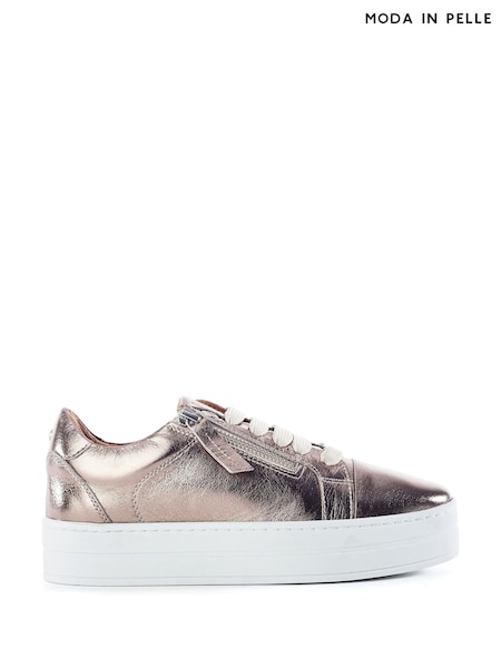 Бежевый - Moda In Pelle Abbiy Chunky Slab Sole Side Zip Lace Up Trainers (F99275) | €106