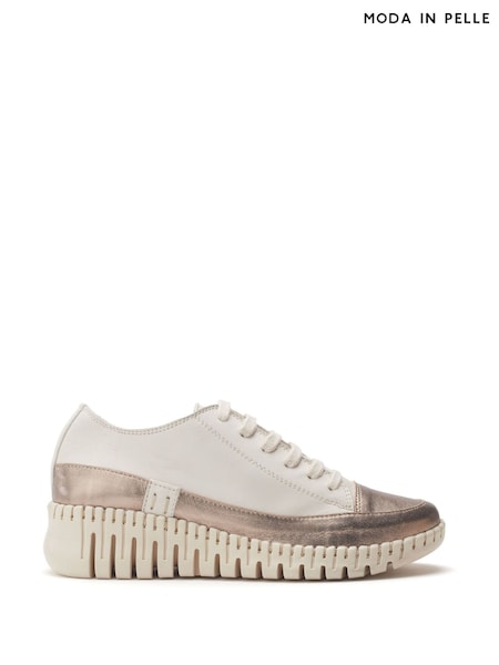 Moda in Pelle Shoon Grey Edrea Feature Wedges Sole Lace-Up Leather Trainers (F99279) | AED524
