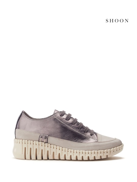 Moda in Pelle Shoon Grey Edrea Feature Wedges Sole Lace-Up Leather Trainers (F99282) | €129