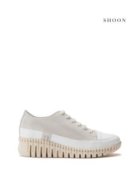 Moda in Pelle Shoon Grey Edrea Feature Wedges Sole Lace-Up Leather Trainers (F99283) | ₪453