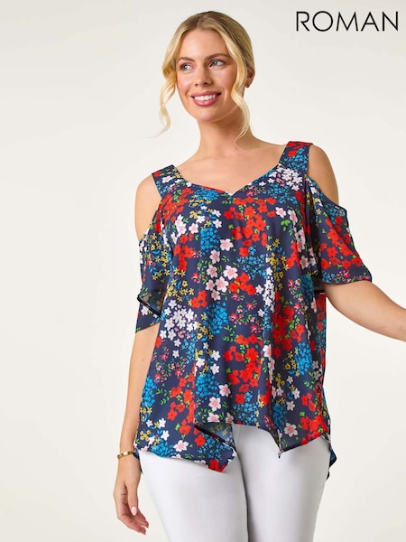 Roman Blue Petite Floral Cold Shoulder Top (F99306) | 2,163 UAH