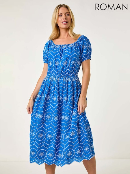 Sininen - Roman Petite Contrast Embroidery Dress (F99309) | €95