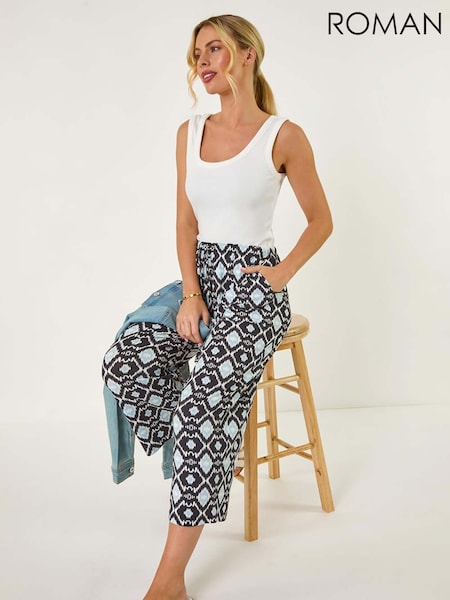 Roman Blue Petite Geo Print Stretch Trousers (F99313) | €40