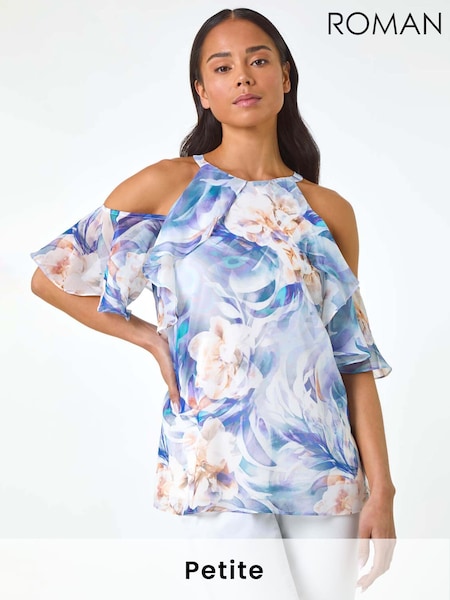 Roman Blue Petite Floral Print Cold Shoulder Top (F99318) | 2,523 UAH