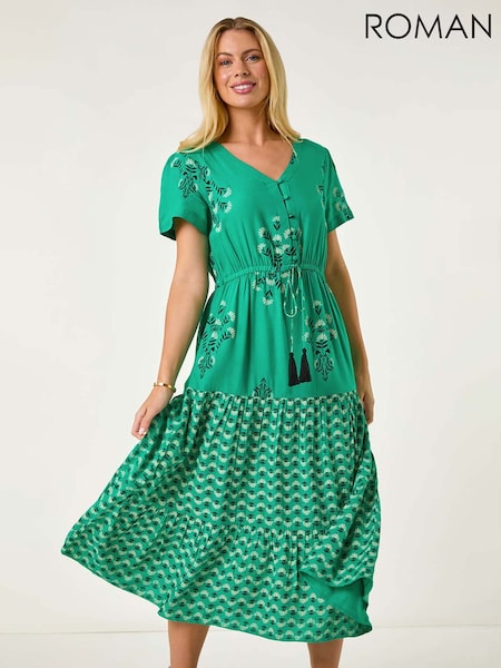 Roman Green Petite Floral Print Midi Dress (F99328) | €105