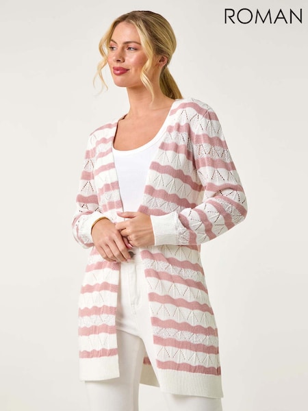Roman Pink Petite Stripe Pointelle Knit Cardigan (F99332) | €60
