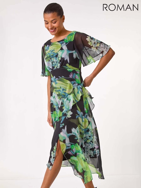 Roman Botanical Floral Frill Dress (F99350) | €110