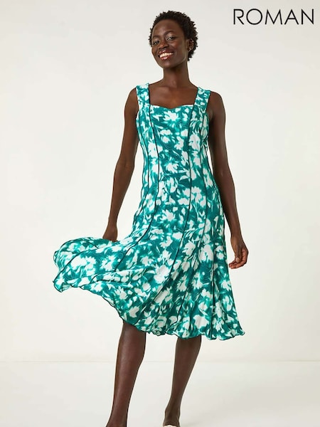 Roman Light Blue Abstract Print Panelled Short Dress (F99351) | €66