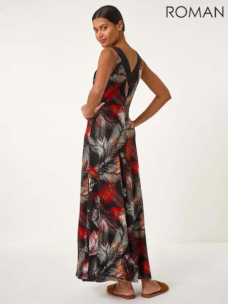 Roman Red Palm Print Contrast Band Maxi Dress (F99375) | €73