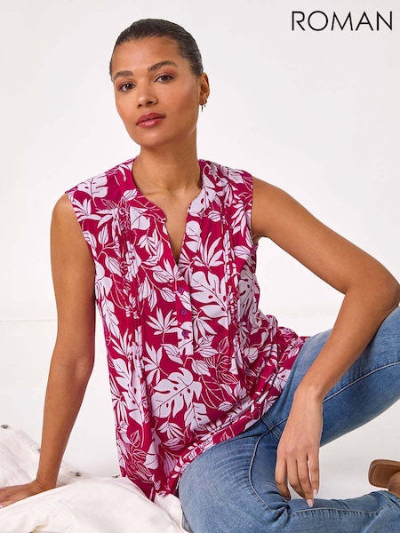 Roman Pink Textured Leaf Print Vest Top (F99386) | €40