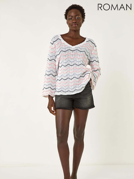 Roman White Multi Wave Scallop Crochet Jumper (F99392) | 2,704 UAH