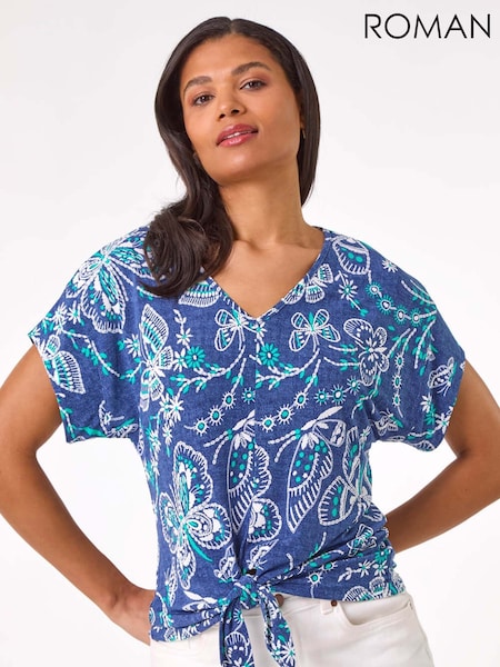 Roman Textured Print Tie Hem Top (F99398) | R$ 385