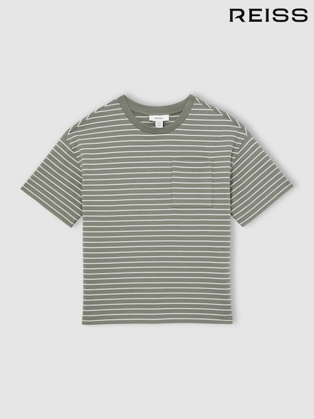 Sage/White - Reiss Paudie Cotton-Blend Stripe T-Shirt (F99415) | 30 €