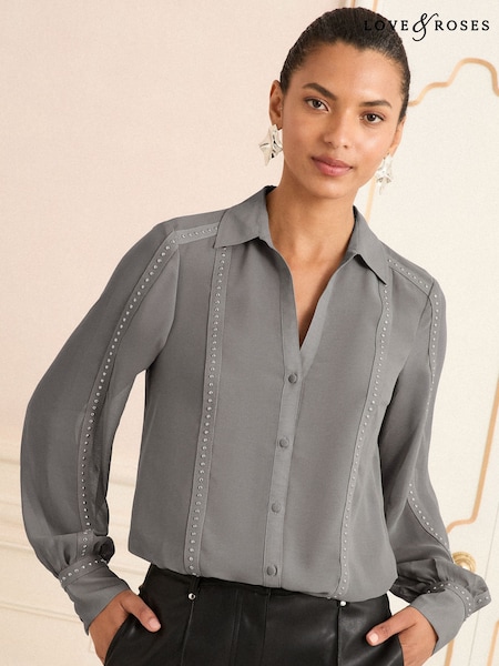 Cinza - Love & Roses Long Sleeve Hardware Shirt (F99439) | R$ 385